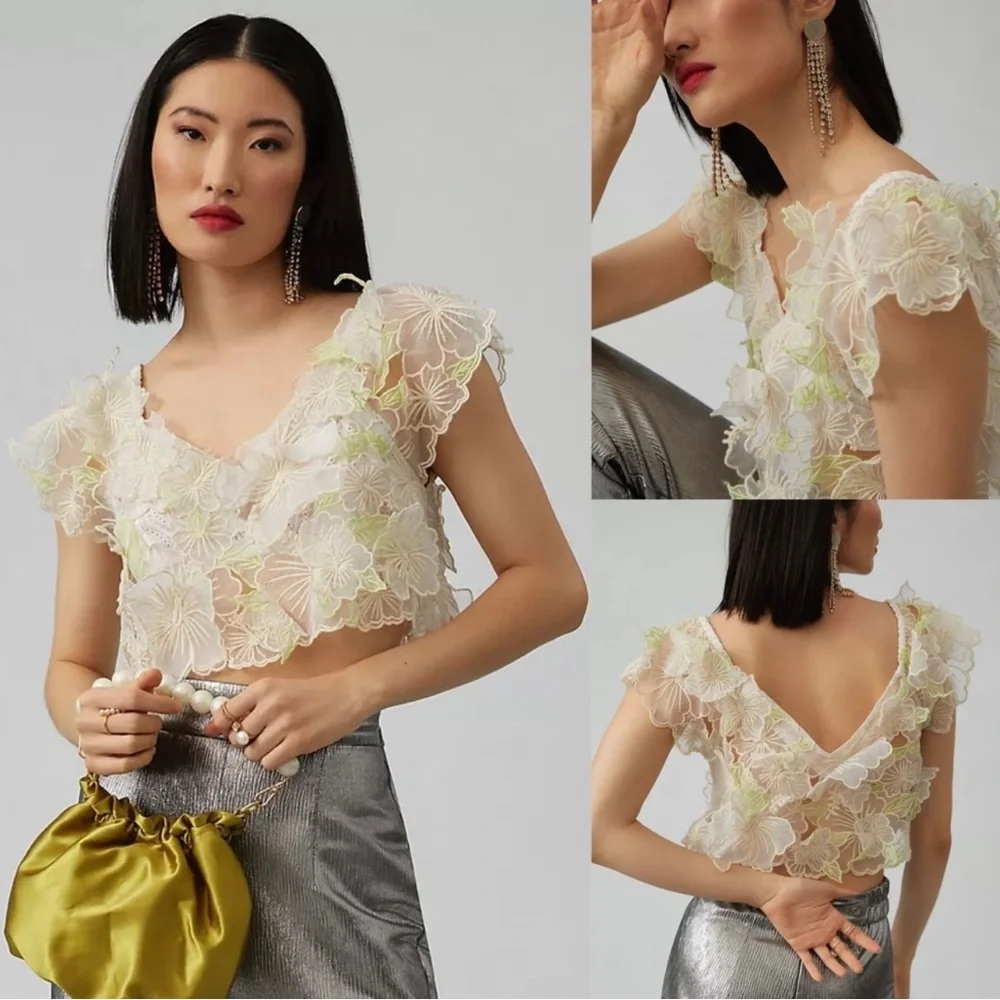 Anthropologie 3D Sheer Appliqué Top (LAST ONE)